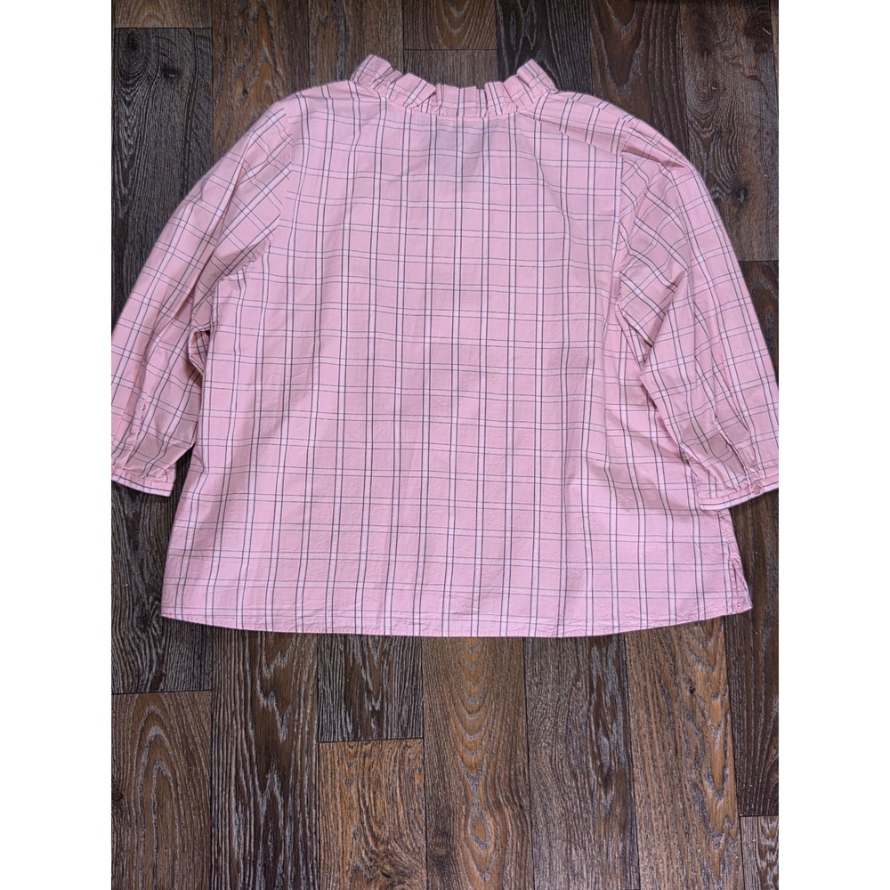 Crown & Ivy Curvy Womens 3X Pink Plaid Ruffle V-Neck 3/4 Sleeve Cotton Blouse - Picture 5 of 6